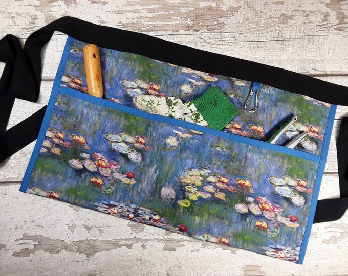 Mothers day gift Gardening apron, Monet Waterlilies, Waterproof fabric, Waist apron, Teacher Apron, pockets, Outdoor apron, Birthday NOT PVC