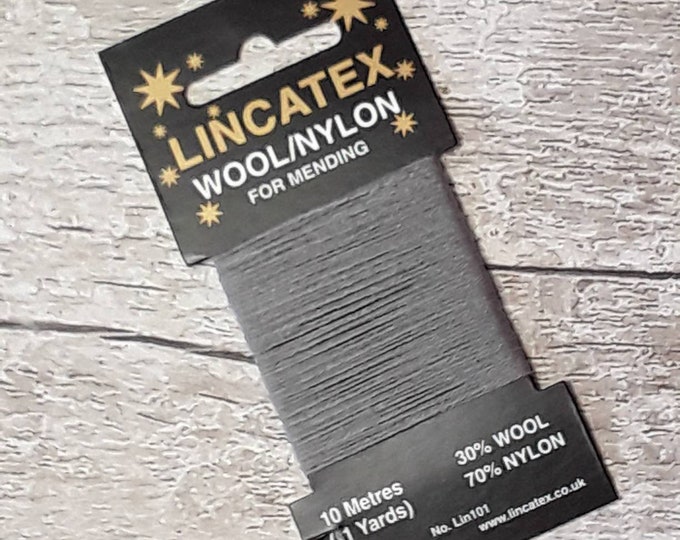 Grey Darning Mending wool in Grey 10 metres Grey Ecofriendly Wool nylon mix