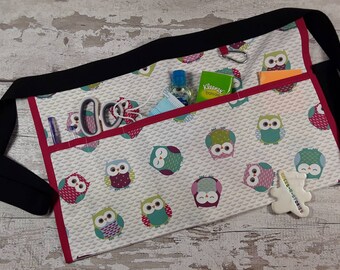 Teacher Apron OWLS OWL Vendor Apron, Garden Apron, Utility Belt Half Waist, choice of 2,3,4 or 5 pockets. Mothers Day, Birthday Gift *