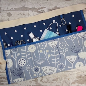 Teacher Apron, Flowered blue, Choice of pockets and plain or polka dot, Pocket apron, Waist apron, Cafe apron, Birthday, Mothers day  gift