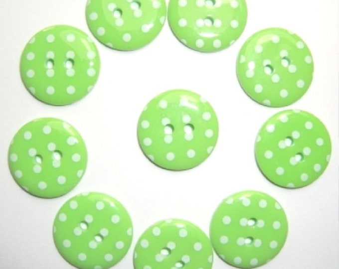 Buttons Green Lime Polka Dot Button pack of 10 ligne size 28 or 18mm 2 hole Two hole Plastic
