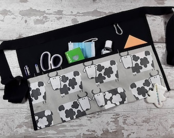 Cows Print Waist Apron: Beige Cotton Teacher, Craft, Market Apron *