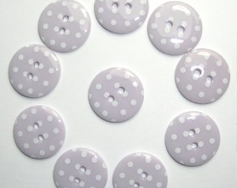 Buttons Lilac Polka Dot Button pack of 10 ligne size 28 or 18mm 2 hole Two hole Plastic