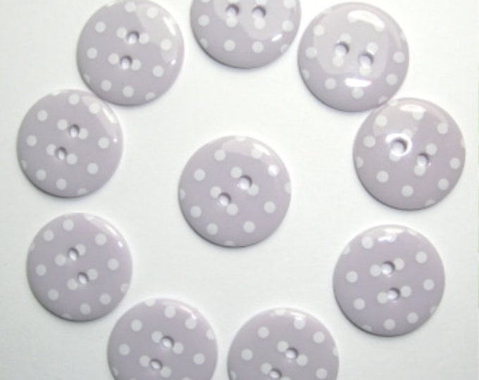 Buttons Lilac Polka Dot Button pack of 10 ligne size 28 or 18mm 2 hole Two hole Plastic