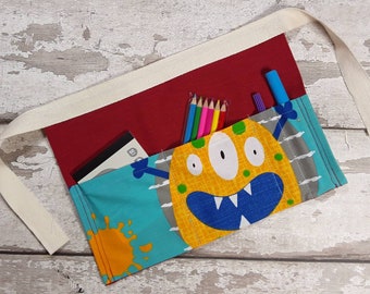 Child Tool Belt, Utility Apron, Pocket Apron, Role Playing Teacher, Carrying Mark Making, Stocking filler, Monster Fabric Party Gift