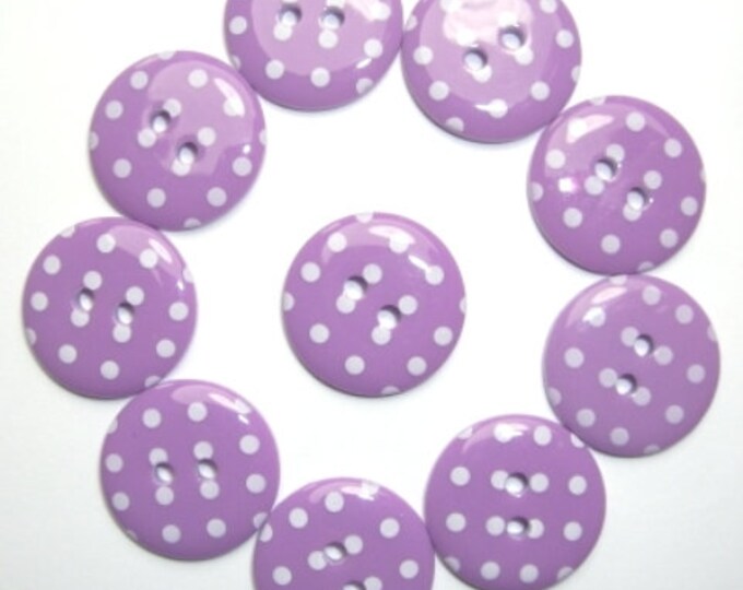 Buttons Purple Polka Dot Button x 10 pack of 10 ligne size 28 or 18mm 2 hole Two hole Plastic
