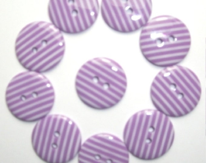 Buttons Purple with White Candy Stripe Button x10 pack of 10 ligne size 28 or 18mm 2 hole Two hole Plastic