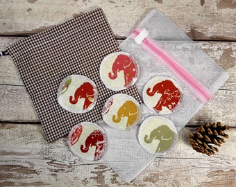6 Elephant face reusable face pads storage & wash bag Eco-friendly Makeup Removal Scrubbies Facial cleansing wipes, Zero waste, Ethical gift