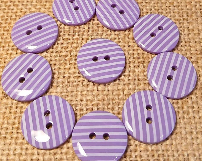 Purple Candy Stripe Buttons: Two Hole Plastic Buttons (18mm, Pack of 10)