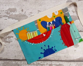 Child Tool Belt, Stocking filler, Pocket Apron, Role Playing Teacher, Mark Making equipment, Monster Fabric Party Gift or Bag filler