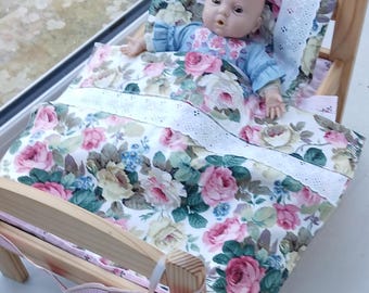 Handmade Floral Doll Bedding Set, Fits Ikea Duktig