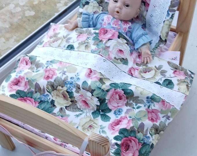 Handmade Floral Doll Bedding Set, Fits Ikea Duktig