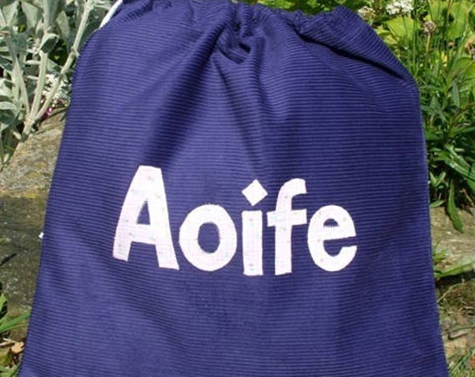 Personalised childs bag Dark Navy Corduroy, Gym Bag, School bag, Nursery bag,  PE bag, Pump bag, Starting school gift