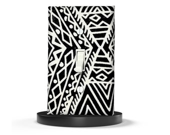 African Inspired, Black and White, Abstract Tribal Light Switch Cover Home Decor