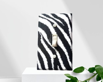 Zebra Print Home Decor, African Safari, Animal Print, Black and White Interior Design Light Switch Cover by Urban Swazi