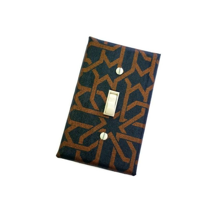 Abstract Designer Light Switch Cover. Blue and Gold Decor, African Inspired Home Decor by Urban Swazi image 3