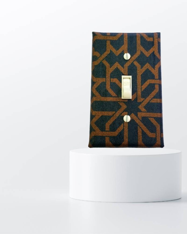 Abstract Designer Light Switch Cover. Blue and Gold Decor, African Inspired Home Decor by Urban Swazi image 1
