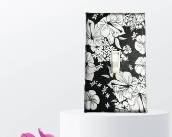 Luxury Apartment Decor | Floral light switch cover | Black home accessories / Black and Silver Home Decor / Switchplate Update