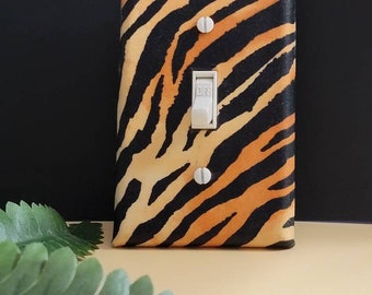 Animal Print Decor Light Switch Cover, Tiger Print, Tiger Stripe Wallplate, Ethnic home decor, Bedroom decor, Safari theme by Urban Swazi.