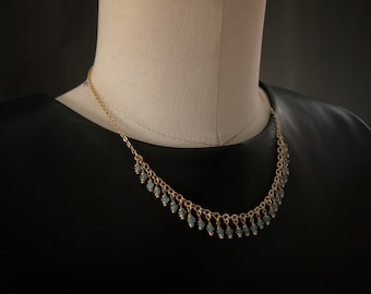 16” aqua chalcedony dainty chain necklace in 24k gold vermeil