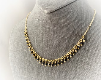 16” black spinel dainty chain necklace in 24k gold vermeil