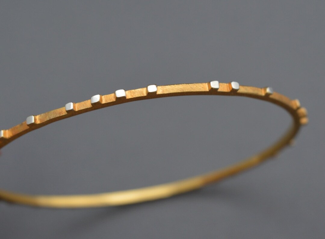 Thin Off-set Raised Striped Bangle / Modern / Genuine 24k Gold Plated ...