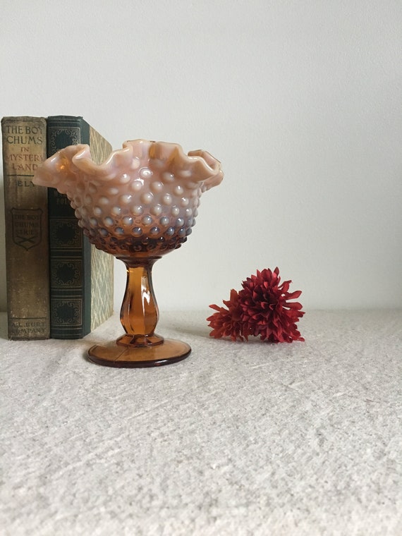 Burnt Orange Fenton Hobnail Pedestal Dish Etsy
