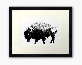 Black and White Bison Art Print | Digital Download Wall Art