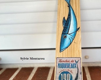 Painting on wood The fish "mackerel" recycled acrylic paint vintage pub decoration sea decoration unique gift