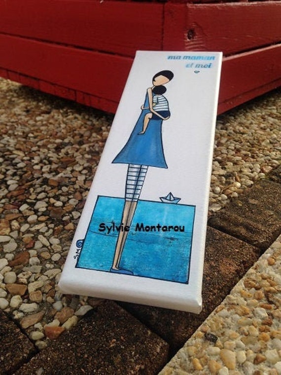 Peinture Acrylique D Une Maman Et Son Petit En Bord De Mer Etsy