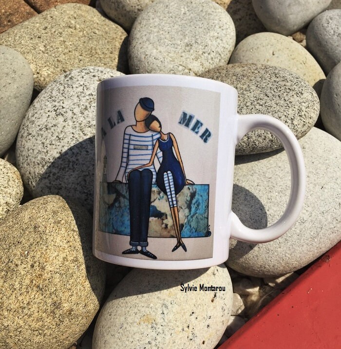 Mug Artistique Breton à L'image d'un de Mes Tableaux d'amoureux Du Bord Mer Cadeau Noël Tasse Bleu A