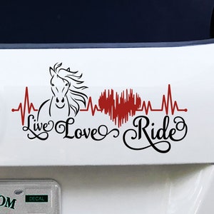 Live Love Ride Horse Heartbeat Vinyl Decal Black and Red