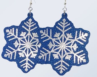 Sparkly Snowflake Earrings Glitter & Faux Leather