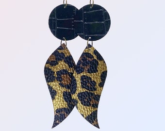 Swooshy Leopardskin Earrings - Faux Leather