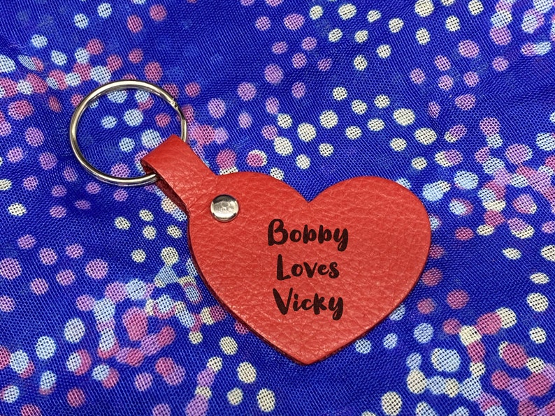 Custom Engraved Genuine Leather Heart Keyring