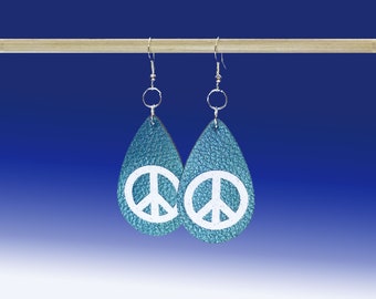 Peace Sign Earrings Faux Leather