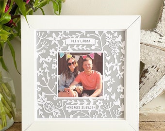Personalised Engagement Gift Wedding Photo Frame Papercut Framed Floral