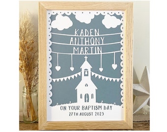 Personalised Baptism Gift Papercut Boy Girl Baby