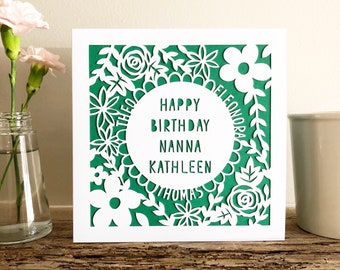 Personalised Birthday Card Papercut Floral
