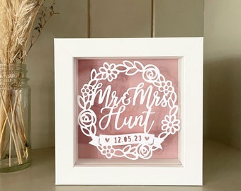 Personalised Gift Wedding Papercut Anniversary Mr & Mrs Floral