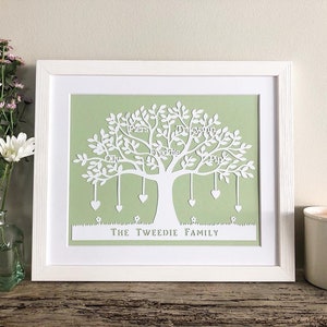 Personalised Gift Family Tree Papercut White Wood