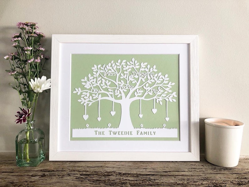 Personalised Gift Family Tree Papercut White Wood