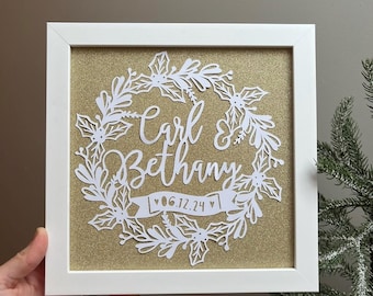 Personalised Gift Wedding Engagement Anniversary Papercut Winter Wedding