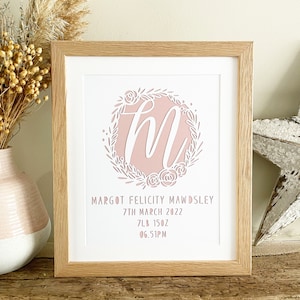 Personalised Gift New Baby Papercut Initial Letter Birth Information