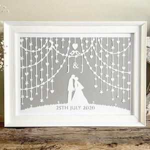 Personalised Wedding Papercut Gift Anniversary Engagement
