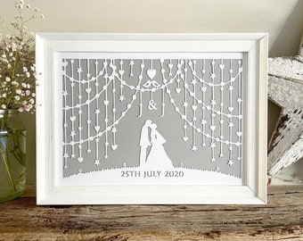 Personalised Wedding Papercut Gift Anniversary Engagement