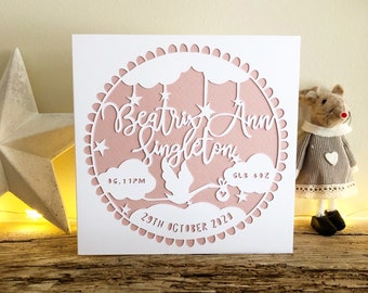 Personalised New Baby Card Papercut Christening Boy Girl Baby Newborn