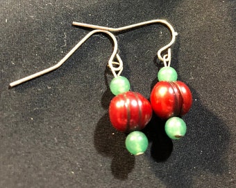 Apple Red Freshwater Pearl Earrings