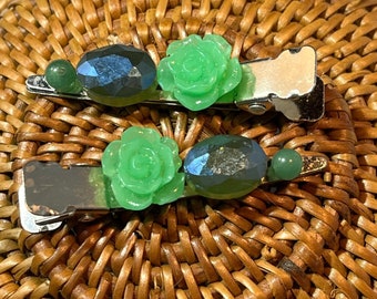 Seafoam Green Roses Barrettes