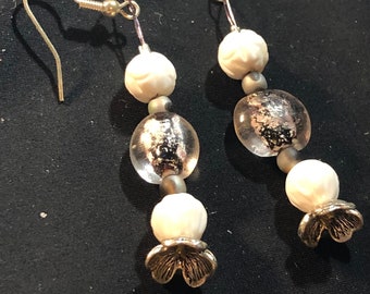 Glass and Carved Ceramic Earrings